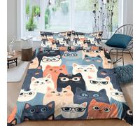 OTBSDNKZZ Cute cat facesSet Di Copripiumino microfibra morbida 3 Pezzi stampa 3D con cerniera Cartoon animal illust copripiumino incluso federe aiosa ultra morbido for coppie Double（200x200cm）