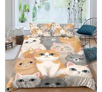 OTBSDNKZZ Cute cat facesSet Di Copripiumino morbida microfibra 3 pezzi motivo 3D con cerniera Cartoon animal illust copripiumino con federe soffice ultra morbido for coppie King（220x240cm）