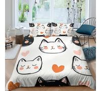 OTBSDNKZZ Cute cat facesSet Di Copripiumino ultra microfibra 3 pezzi motivo 3D con cerniera Cartoon animal design copripiumino con federe soffice ultra morbido for coppie Single（140x200cm）