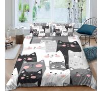 OTBSDNKZZ Cute cat facesSet Di Copripiumino ultra microfibra 3 Pezzi stampa 3D con cerniera Cartoon animal pattern copripiumino con federe soffice ultra morbido for ragazze Single（135x200cm）