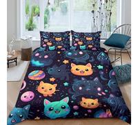 OTBSDNKZZ Cute catsSet Di Copripiumino microfibra morbida 3 Pezzi stampa 3D con cerniera Cartoon space theme copripiumino con federe soffice ultra morbido for ragazze Super king（260x220cm）