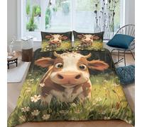 OTBSDNKZZ Cute cow cartoonSet Di Copripiumino microfibra morbida 3 Pezzi stampa 3D con cerniera Forest meadow style copripiumino incluso federe aiosa ultra morbido for coppie Single（135x200cm）