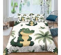 OTBSDNKZZ Cute crocodilecopripiumino morbida microfibra 3 Pezzi stampa 3D con cerniera Cartoon jungle theme Set Di Copripiumino incluso federe aiosa morbida for adolescenti Single（140x200cm）