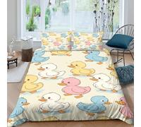 OTBSDNKZZ Cute ducklingsSet Di Copripiumino microfibra 3 Pezzi stampa di 3D cerniera nascosta Cartoon baby birds style copripiumino con federe traspirante ultra morbido for coppie King（220x240cm）