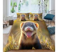 OTBSDNKZZ cute ferretcopripiumino ultra microfibra 3 Pezzi stampa di 3D cerniera nascosta wild animal photography Set Di Copripiumino incluso federe aiosa morbida for adolescenti Single（135x200cm）