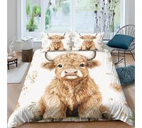 OTBSDNKZZ Cute HighlandSet Di Copripiumino microfibra morbida 3 pezzi motivo 3D con cerniera Watercolor Baby copripiumino con federe morbida ultra morbido for coppie King（220x240cm）