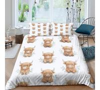 OTBSDNKZZ Cute HighlandSet Di Copripiumino ultra microfibra 3 Pezzi stampa 3D con cerniera Watercolor Baby copripiumino con federe traspirante ultra morbido for ragazze King（220x240cm）