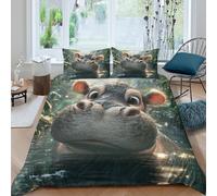 OTBSDNKZZ Cute hippo facecopripiumino morbida microfibra 3 pezzi motivo 3D con cerniera Cartoon jungle style Set Di Copripiumino con federe per cuscini morbido e comodo for adulti Single（135x200cm）