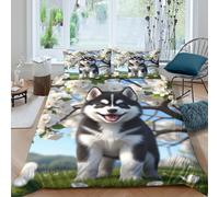 OTBSDNKZZ Cute husky puppycopripiumino morbida microfibra 3 Pezzi stampa 3D con cerniera Spring garden scene Set Di Copripiumino incluso federe aiosa morbida for adolescenti Super king（260x220cm）