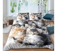 OTBSDNKZZ Cute Kitten Clustercopripiumino ultra microfibra 3 Pezzi stampa 3D con cerniera Baby Cats Set Di Copripiumino incluso federe per cuscini aiosa for bambini e adolescenti Single（135x200cm）