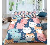 OTBSDNKZZ Cute kitten facesSet Di Copripiumino morbida 3 pezzi motivo 3D con cerniera Cartoon animal pattern copripiumino con federa traspirante for bambini adulti ragazzi King（220x240cm）