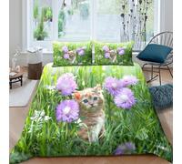 OTBSDNKZZ Cute kittencopripiumino ultra microfibra 3 pezzi motivo 3D con cerniera Spring garden scene Set Di Copripiumino con federe traspirante morbida for adolescenti Super king（260x220cm）