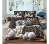 OTBSDNKZZ Cute kittenscopripiumino microfibra 3 pezzi motivo 3D con cerniera Cozy home decor style Set Di Copripiumino incluso federe aiosa morbida for ragazzi Single（135x200cm）