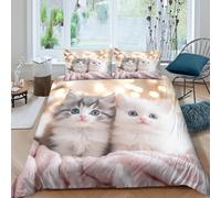 OTBSDNKZZ Cute kittenscopripiumino microfibra 3 pezzi motivo 3D con cerniera Furry baby pets Set Di Copripiumino con federe per cuscini soffice morbido e comodo for adulti Super king（260x220cm）