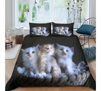 OTBSDNKZZ Cute kittenscopripiumino microfibra 3 Pezzi stampa di 3D con cerniera Soft fluffy pets Set Di Copripiumino con federe traspirante morbida for ragazzi Double（200x200cm）