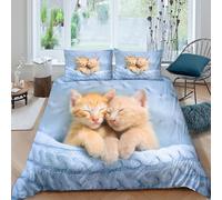 OTBSDNKZZ Cute kittenscopripiumino microfibra morbida 3 Pezzi stampa 3D cerniera nascosta Sleeping pets style Set Di Copripiumino con federe per cuscini traspirante for adulti Double（200x200cm）