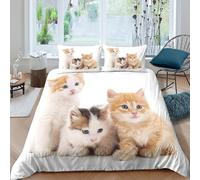 OTBSDNKZZ Cute kittenscopripiumino ultra microfibra Set di 3 Pezzi stampa 3D con cerniera Soft fluffy pets Set Di Copripiumino con federa soffice morbida for ragazzi Super king（260x220cm）