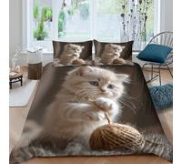 OTBSDNKZZ Cute kittenSet Di Copripiumino morbida microfibra 3 pezzi motivo 3D con cerniera Playful animal photography copripiumino con federe soffice ultra morbido for coppie Single（135x200cm）