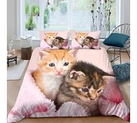 OTBSDNKZZ Cute kittensSet Di Copripiumino microfibra 3 pezzi motivo 3D con cerniera Adorable baby cats copripiumino con federe traspirante ultra morbido for coppie King（220x240cm）