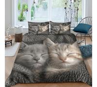 OTBSDNKZZ Cute kittensSet Di Copripiumino morbida microfibra 3 Pezzi stampa di 3D cerniera nascosta Sleeping pets style_ copripiumino con federe soffice ultra morbido for coppie Super king（260x220cm）