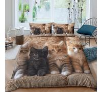 OTBSDNKZZ Cute kittensSet Di Copripiumino ultra microfibra 3 Pezzi stampa 3D con cerniera Furry baby cats copripiumino con federe traspirante ultra morbido for ragazze Single（140x200cm）