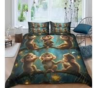 OTBSDNKZZ cute monkey babiescopripiumino morbida microfibra 3 pezzi motivo 3D cerniera nascosta cartoon jungle scene Set Di Copripiumino con federe per cuscini soffice for adulti Double（200x200cm）