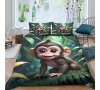 OTBSDNKZZ cute monkey jungle artcopripiumino microfibra morbida 3 Pezzi stampa di 3D cerniera nascosta Cartoon illust Set Di Copripiumino con federe per cuscini soffice for adulti Double（200x200cm）