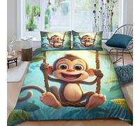 OTBSDNKZZ Cute MonkeySet Di Copripiumino microfibra 3 Pezzi stampa 3D con cerniera Cartoon Jungle copripiumino con federa traspirante ultra morbido e traspirante for bambini Double（200x200cm）