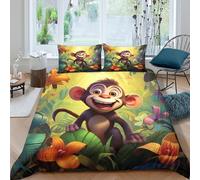 OTBSDNKZZ Cute monkeySet Di Copripiumino ultra microfibra 3 pezzi motivo 3D con cerniera Cartoon jungle adventure copripiumino incluso federe aiosa ultra morbido for coppie King（220x240cm）