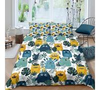 OTBSDNKZZ Cute monsterscopripiumino microfibra 3 Pezzi stampa 3D con cerniera Cartoon jungle pattern Set Di Copripiumino con federa soffice morbida for ragazzi Single（135x200cm）