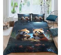 OTBSDNKZZ Cute panda duocopripiumino microfibra morbida 3 pezzi motivo 3D cerniera nascosta Night picnic scene Set Di Copripiumino incluso federe per cuscini aiosa for adulti Super king（260x220cm）