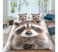 OTBSDNKZZ Cute raccooncopripiumino microfibra 3 pezzi motivo 3D con cerniera Wild animal portrait Set Di Copripiumino incluso federe aiosa morbida for ragazzi Super king（260x220cm）