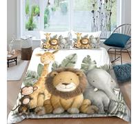 OTBSDNKZZ Cute SafariSet Di Copripiumino microfibra 3 pezzi motivo 3D con cerniera Watercolor Jungle copripiumino con federe traspirante ultra morbido for coppie King（220x240cm）