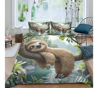 OTBSDNKZZ Cute sloth hangingSet Di Copripiumino microfibra 3 pezzi motivo 3D con cerniera cartoon jungle animal copripiumino con federe traspirante ultra morbido for coppie Super king（260x220cm）