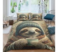 OTBSDNKZZ Cute sloth wearing hatSet Di Copripiumino microfibra 3 Pezzi stampa 3D con cerniera Cozy animal copripiumino con federa traspirante ultra morbido e traspirante for bambini Single（135x200cm）