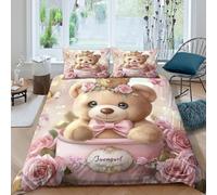 OTBSDNKZZ Cute teddy bearcopripiumino ultra microfibra 3 Pezzi stampa 3D con cerniera Royal princess style Set Di Copripiumino con federe traspirante morbida for ragazzi Super king（260x220cm）