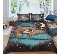 OTBSDNKZZ Cute teddy bearSet Di Copripiumino microfibra 3 Pezzi stampa di 3D cerniera nascosta Sleeping cartoon style copripiumino con federe traspirante ultra morbido for coppie King（220x240cm）