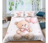 OTBSDNKZZ cute teddy bearSet Di Copripiumino microfibra morbida 3 Pezzi stampa 3D cerniera nascosta cartoon illust copripiumino con federa traspirante ultra morbido for coppie Single（135x200cm）