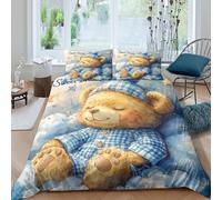 OTBSDNKZZ Cute teddy bearSet Di Copripiumino morbida 3 Pezzi stampa di 3D con cerniera Sleepy cartoon style copripiumino con federa traspirante for bambini adulti ragazzi Super king（260x220cm）