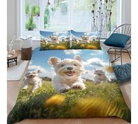 OTBSDNKZZ Cute white dogcopripiumino morbida microfibra 3 pezzi motivo 3D con cerniera Playful outdoor scene Set Di Copripiumino con federe soffice morbida for adolescenti Super king（260x220cm）