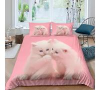 OTBSDNKZZ Cute white kittensSet Di Copripiumino microfibra 3 pezzi motivo 3D con cerniera Playful baby cats copripiumino con federa soffice ultra morbido for ragazze Single（135x200cm）