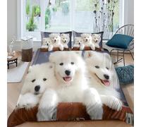 OTBSDNKZZ Cute white puppiescopripiumino ultra microfibra 3 Pezzi stampa 3D con cerniera Adorable fluffy pets Set Di Copripiumino con federa soffice morbida for adolescenti King（220x240cm）