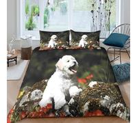 OTBSDNKZZ cute white puppySet Di Copripiumino microfibra morbida 3 pezzi motivo 3D con cerniera outdoor nature scene copripiumino con federe morbida ultra morbido for coppie Single（135x200cm）