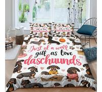 OTBSDNKZZ Dachshund puppiesSet Di Copripiumino microfibra 3 pezzi motivo 3D con cerniera cute cartoon style copripiumino con federe soffice ultra morbido for coppie Single（140x200cm）