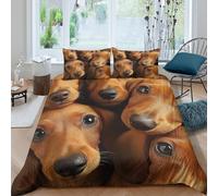OTBSDNKZZ Dachshund PuppiesSet Di Copripiumino microfibra morbida 3 pezzi motivo 3D con cerniera Cute Animal copripiumino con federe morbida ultra morbido for coppie Super king（260x220cm）