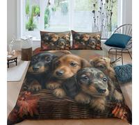 OTBSDNKZZ Dachshund puppiesSet Di Copripiumino morbida 3 pezzi motivo 3D con cerniera cute autumn theme copripiumino con federa traspirante for bambini adulti ragazzi Single（135x200cm）