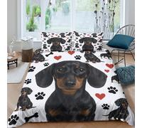 OTBSDNKZZ Dachshund puppiesSet Di Copripiumino morbida 3 Pezzi stampa 3D con cerniera cute Cartoon illust copripiumino con federa traspirante for bambini adulti ragazzi Super king（260x220cm）