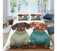OTBSDNKZZ Dachshund puppiesSet Di Copripiumino morbida 3 Pezzi stampa 3D con cerniera cute cartoon style_ copripiumino incluso federe aiosa for bambini adulti ragazzi Single（135x200cm）
