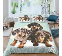 OTBSDNKZZ Dachshund puppiesSet Di Copripiumino ultra microfibra 3 Pezzi stampa 3D con cerniera cute cartoon style copripiumino con federe traspirante ultra morbido for ragazze King（220x240cm）