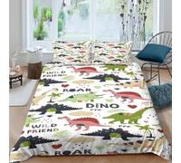 OTBSDNKZZ Dino FriendsSet Di Copripiumino microfibra 3 Pezzi stampa di 3D cerniera nascosta Cartoon Kids Design copripiumino con federe traspirante ultra morbido for coppie Single（140x200cm）